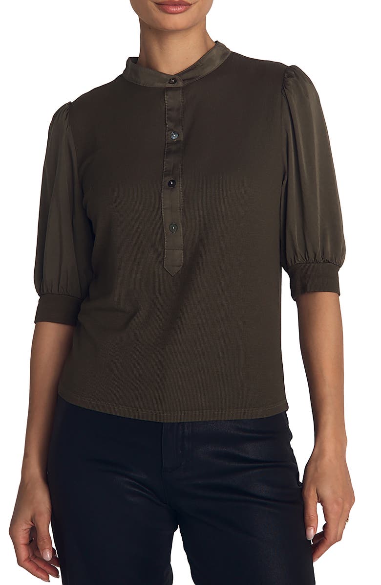 Bella Dahl Mixed Media Elbow Sleeve Popover Top, Main, color, Ivy Green
