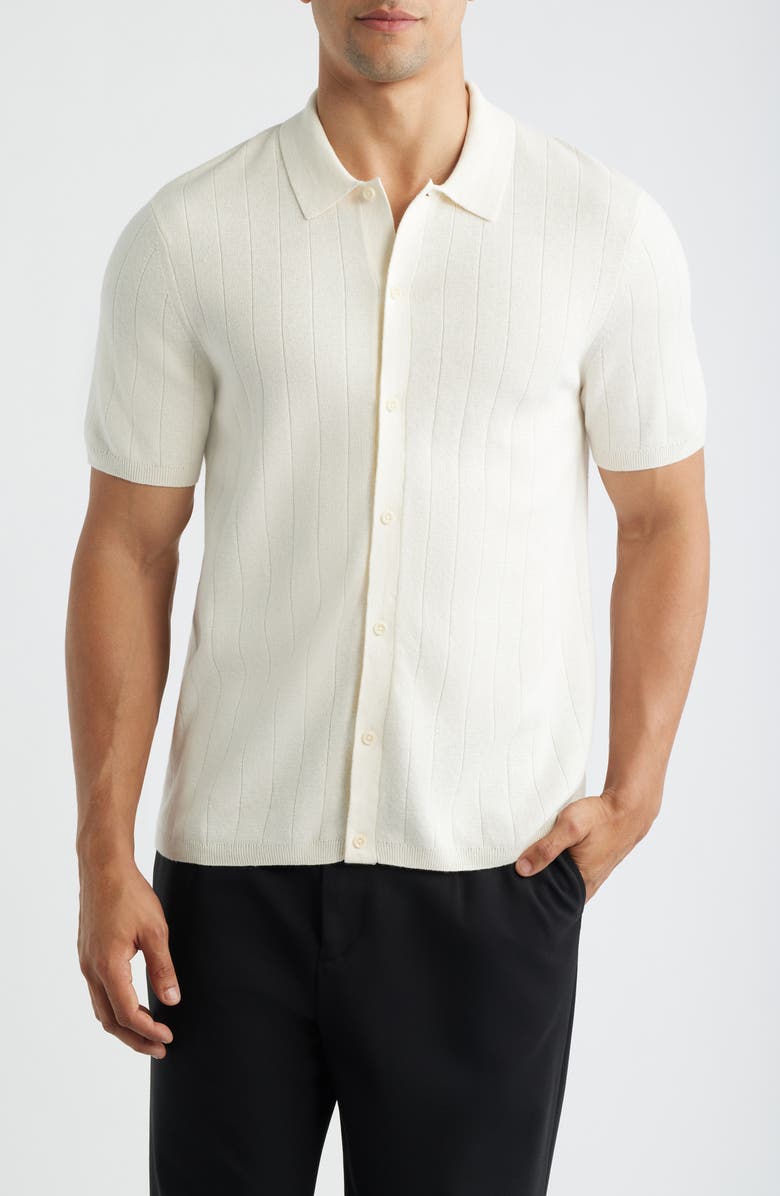 Reigning Champ Piazza Rib Cotton & Linen Full Button Cardigan, Main, color, Ivory