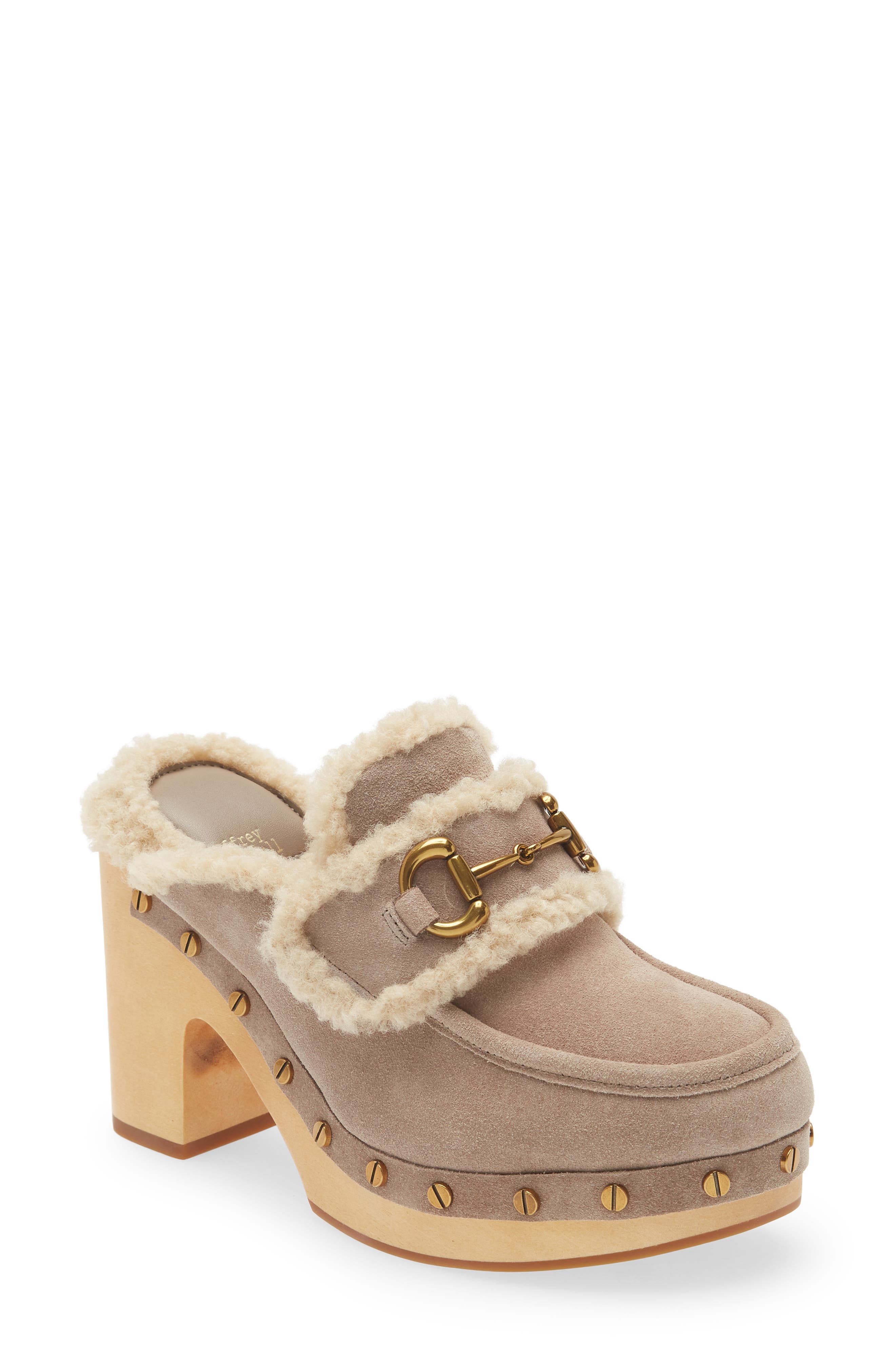 Delanie Faux Shearling Mule, Main, color, TAUPE SUEDE NATURAL