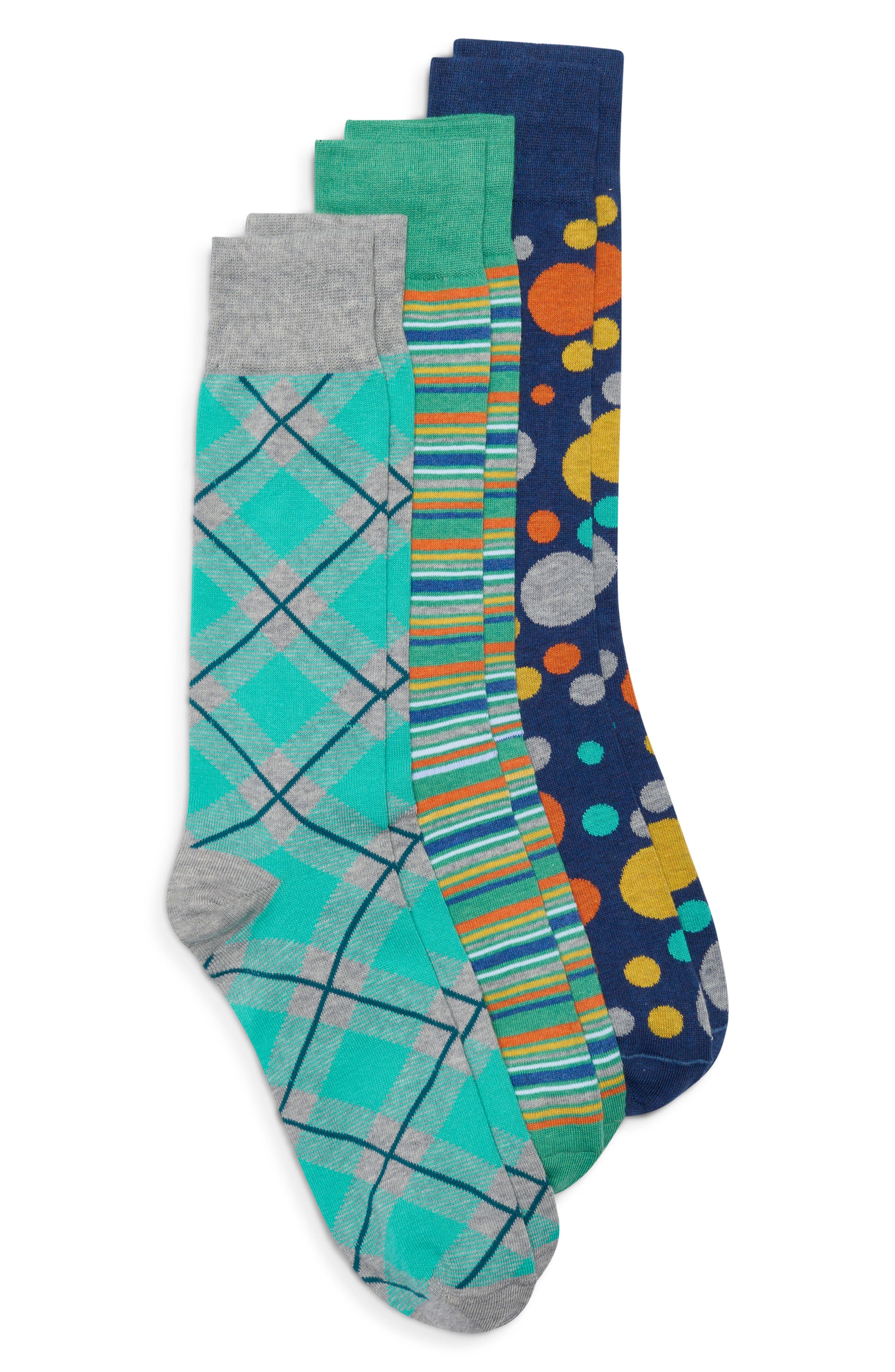 Assorted 3-Pack Stretch Cotton Dress Socks