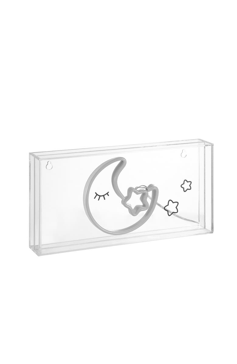 JONATHAN Y Moon Contemporary Glam Acrylic Box USB Operated LED Neon Light, Alternate, color, Pink/Yellow