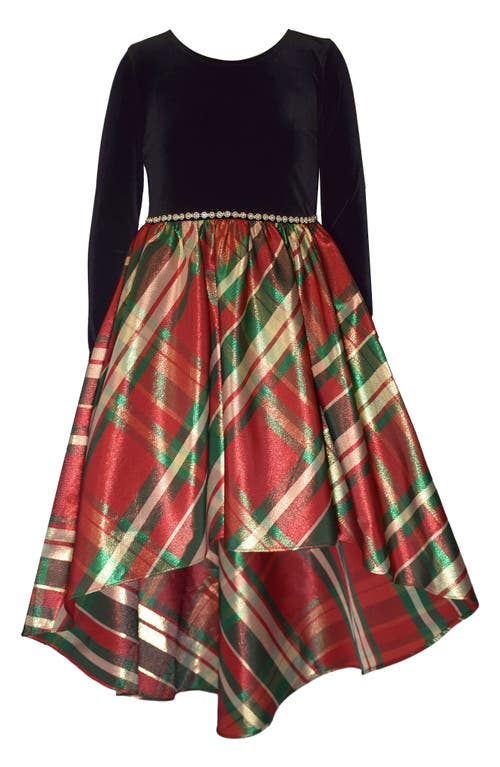 Iris & Ivy Kids' Long Sleeve Velvet & Taffeta High-low Party Dress In Red