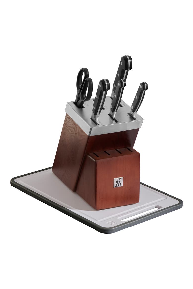 Pro 7-Piece Self-Sharpening Knife Block & Cutting Board Set, Main, color, BROWN
