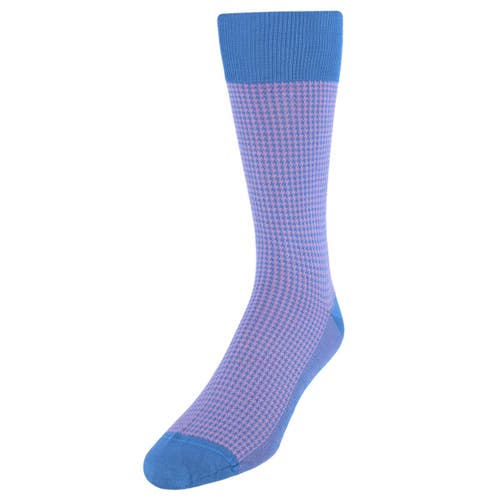 Trafalgar Doyle Houndstooth Design Mercerized Cotton Mid-calf Socks In Blue With Pink