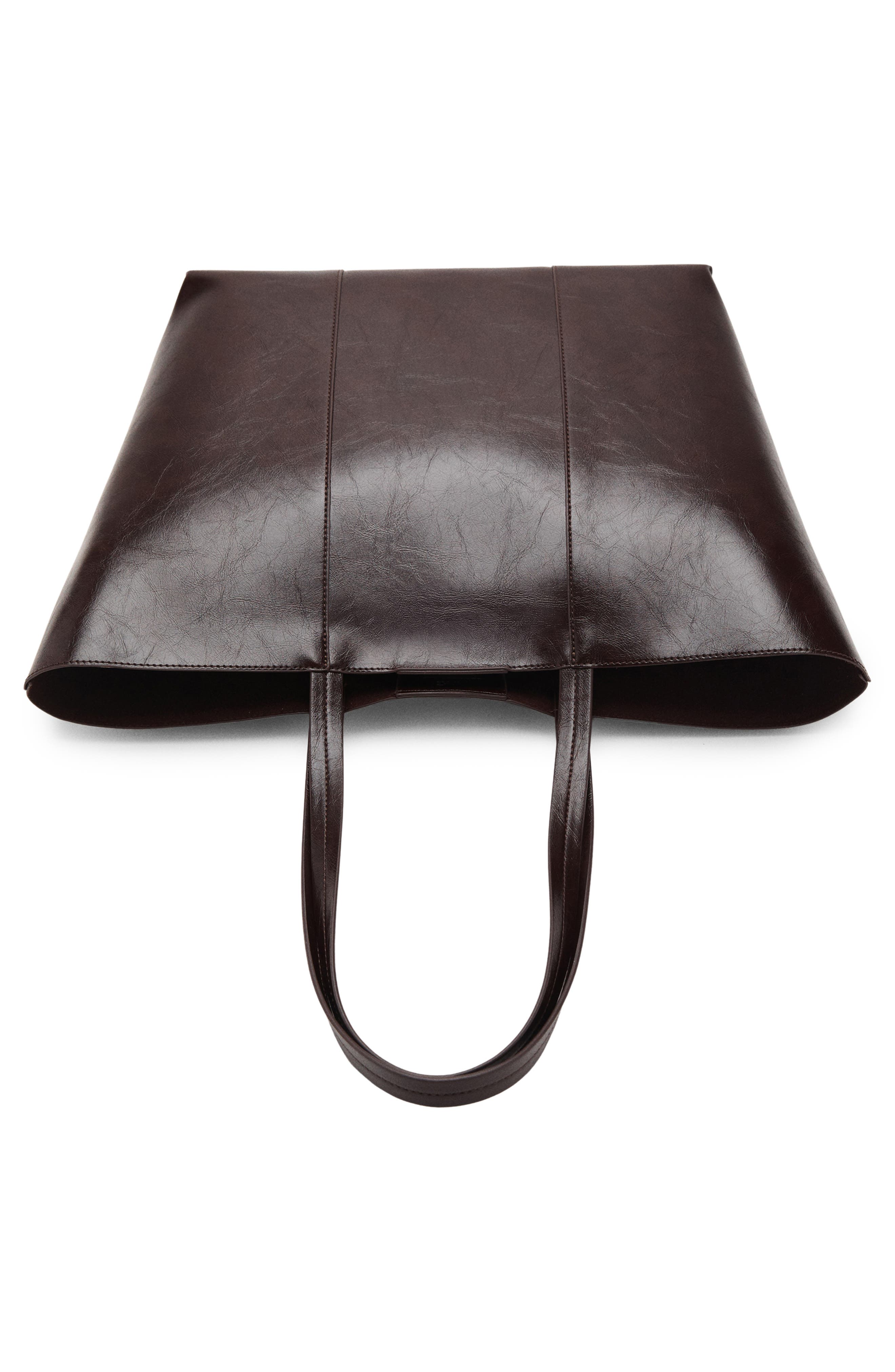 MANGO Large Leather Shopper Bag, Alternate, color, Chocolate