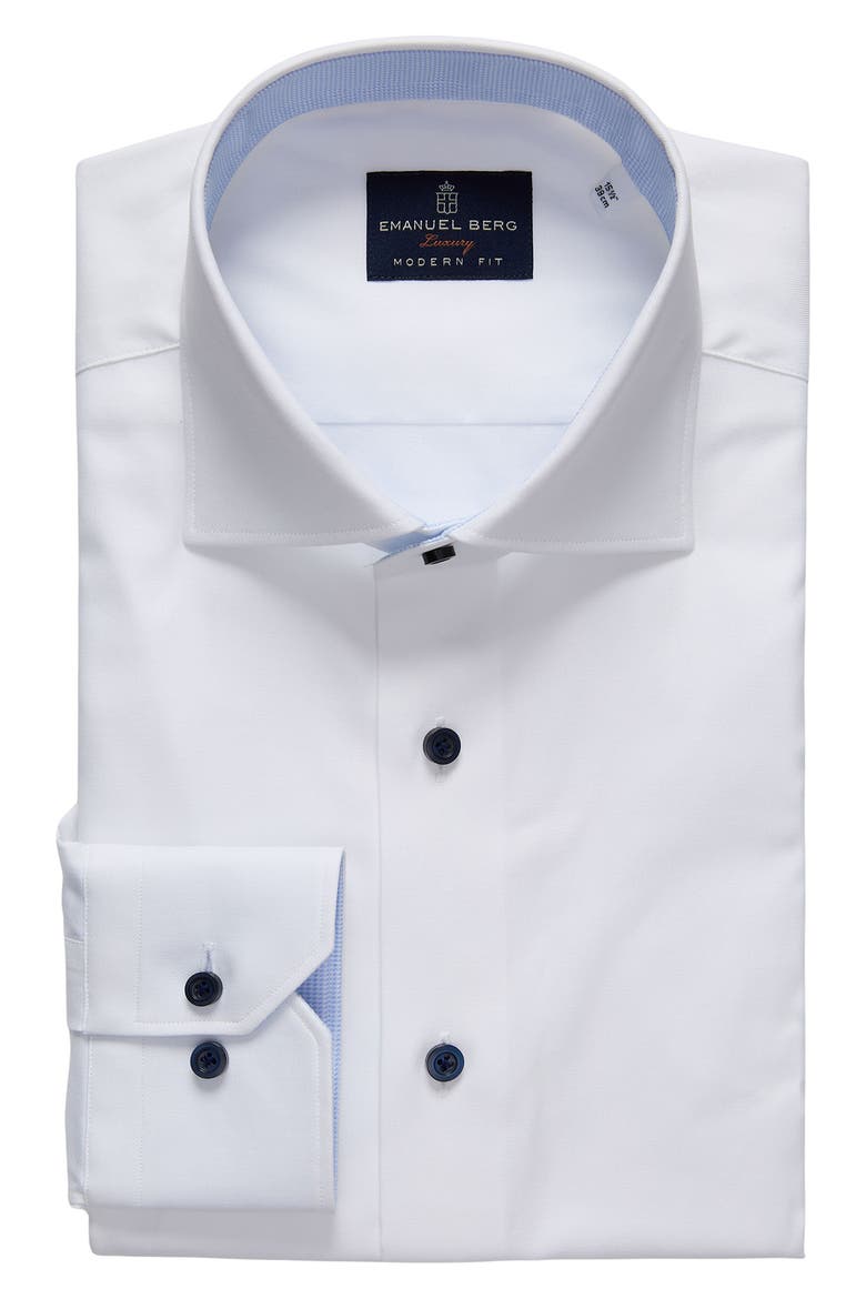 Modern Fit Solid Natural Stretch Yoga Twill Dress Shirt, Alternate, color, WHITE