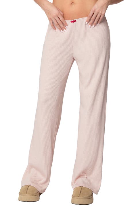 Roselle Lace Trim Rib Wide Leg Pants