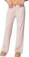 EDIKTED Roselle Lace Trim Rib Wide Leg Pants