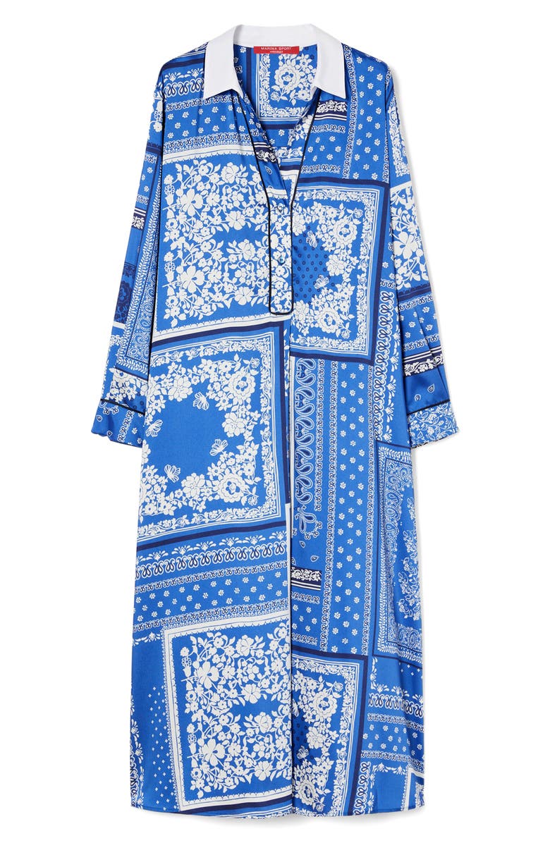 Marina Rinaldi Osanna Print Long Sleeve Maxi Shirtdress, Alternate, color, Light Blue