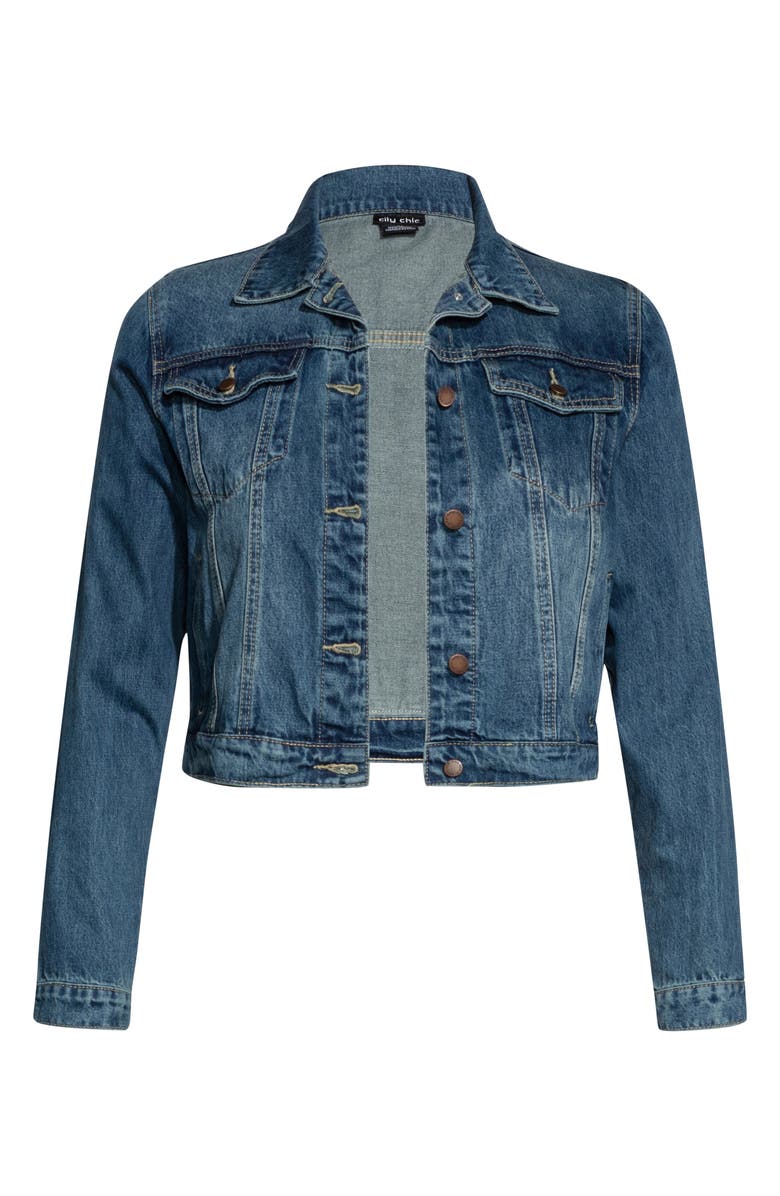 City Chic Brocade Back Denim Jacket, Alternate, color, 