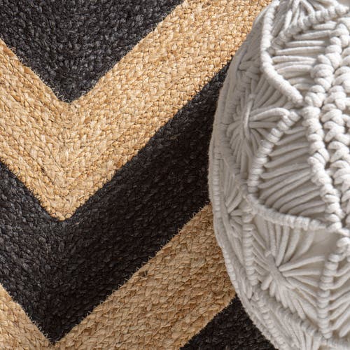 Jonathan Y Piper Two-tone Chevron Round Jute Round Area Rug In Black/natural