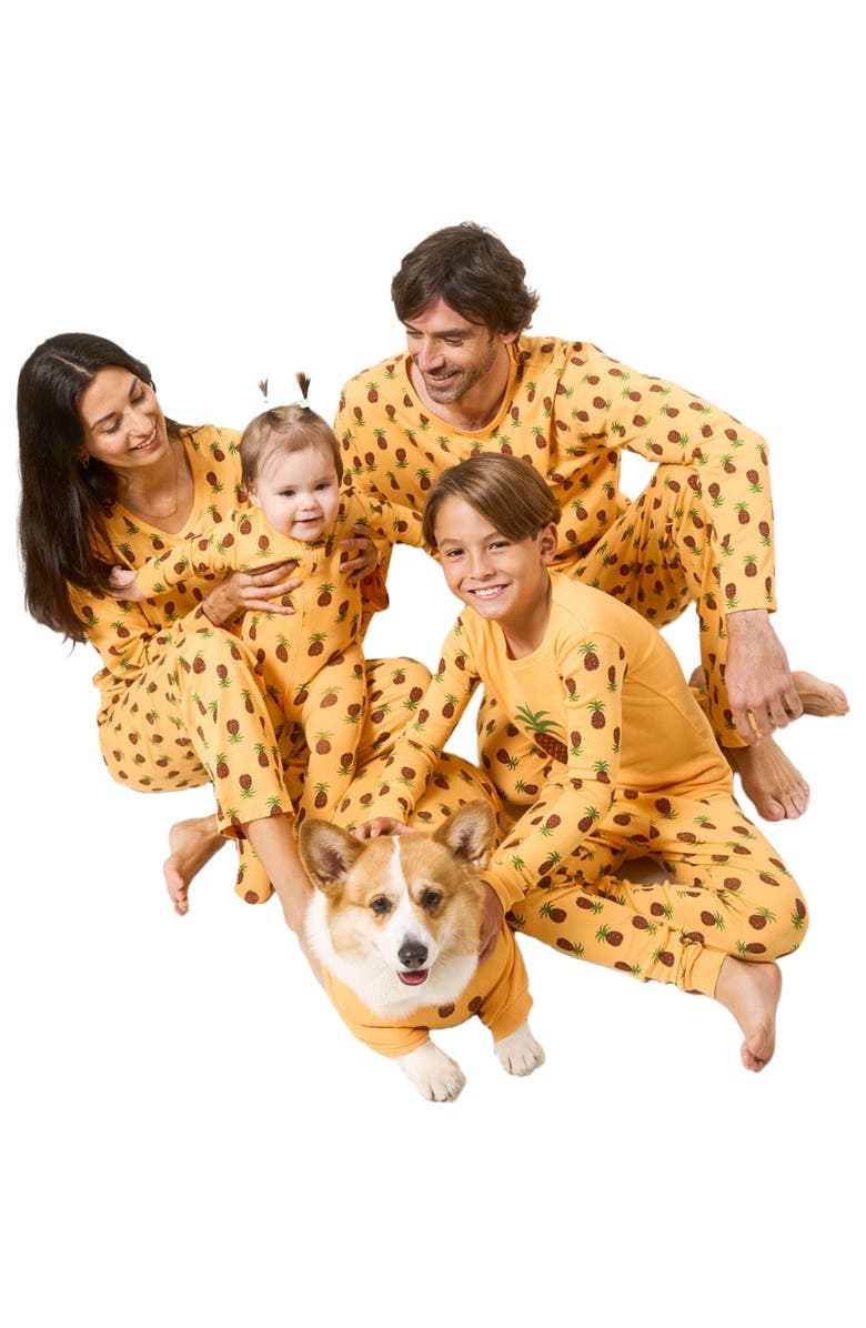 Leveret Footed Cotton Matching Family Pajamas, Nature & Water Prints, Alternate, color, Pineapple