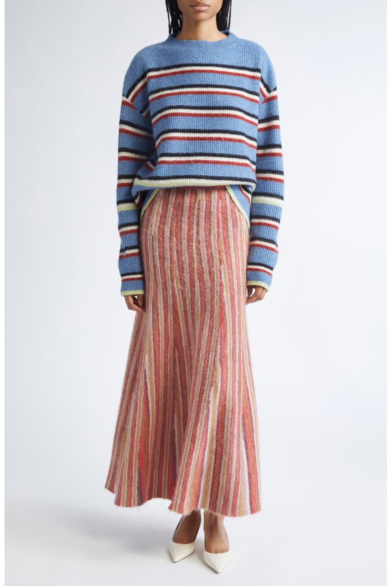 Zander Stripe Mohair & Alpaca Blend Sweater Skirt, Alternate, color, CAMEL MULTI