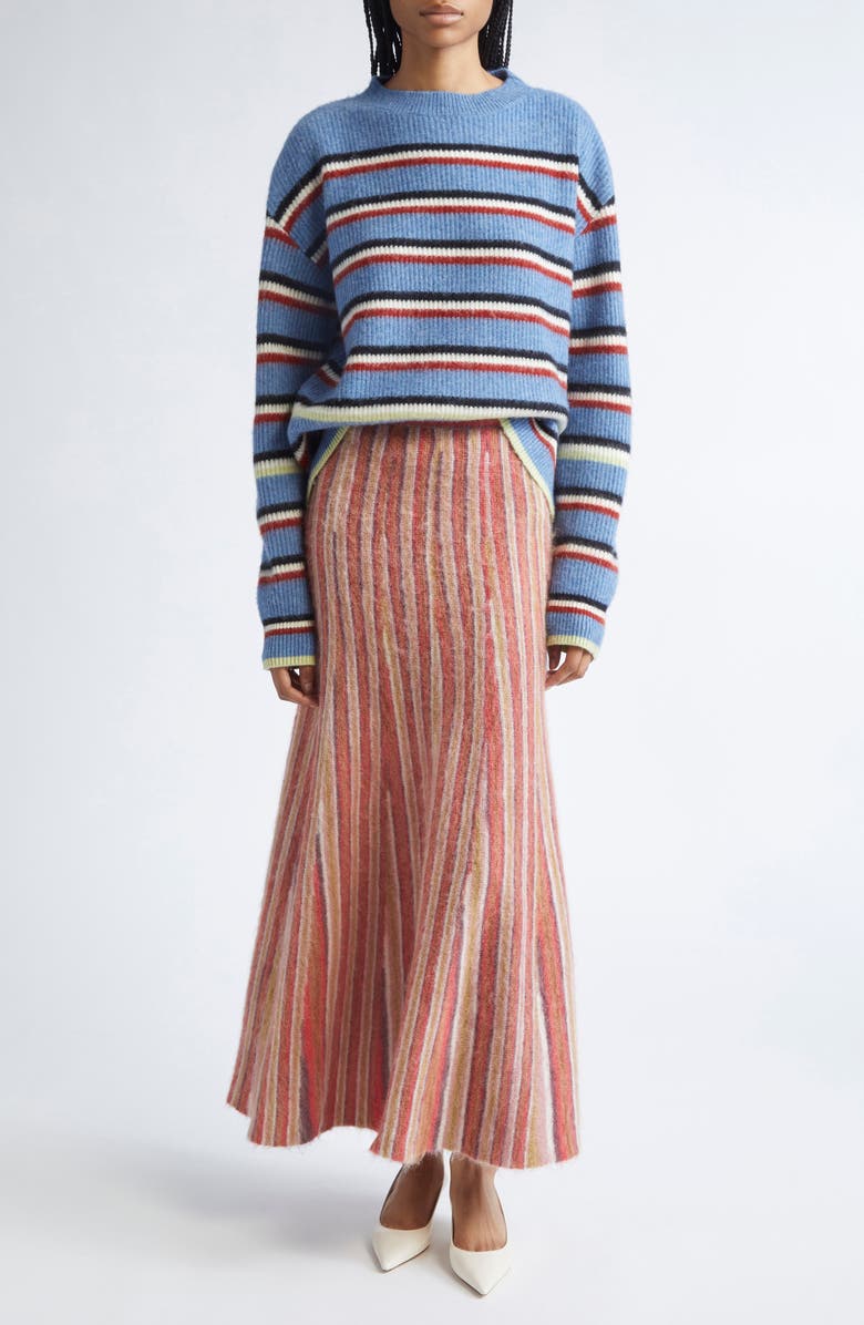 ZANKOV Halas Stripe Rib Merino Wool & Cashmere Crewneck Sweater, Alternate, color, Stripe-Cornflower