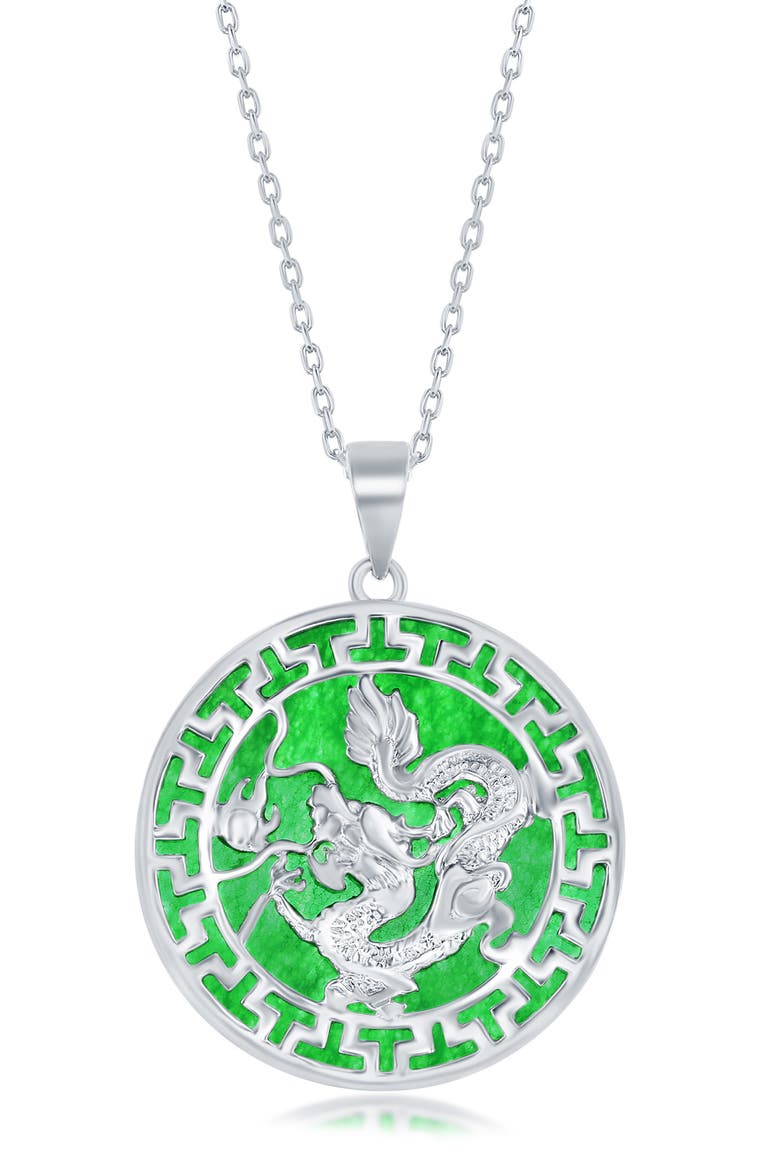 Dragon Round Jade Pendant Necklace, Main, color, GREEN