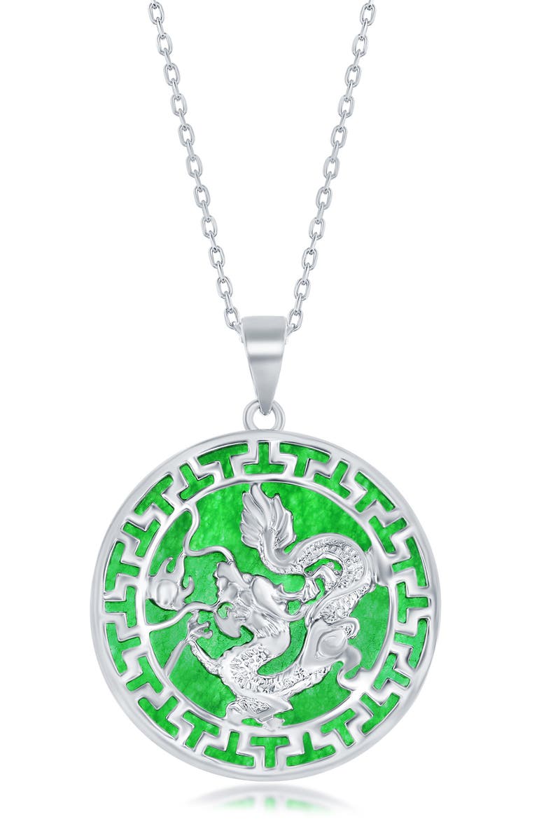 SIMONA Dragon Round Jade Pendant Necklace, Main, color, Green