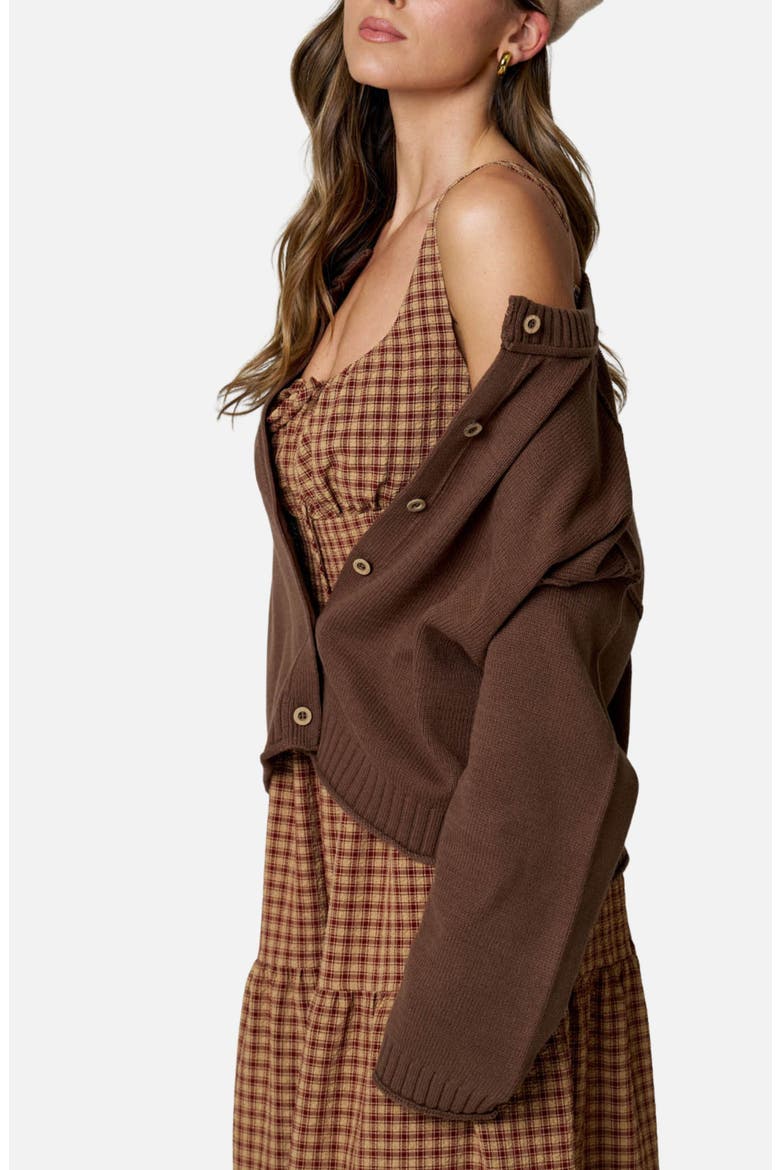 Exposed Seam Relaxed Fit Cardigan, Alternate, color, BROWN