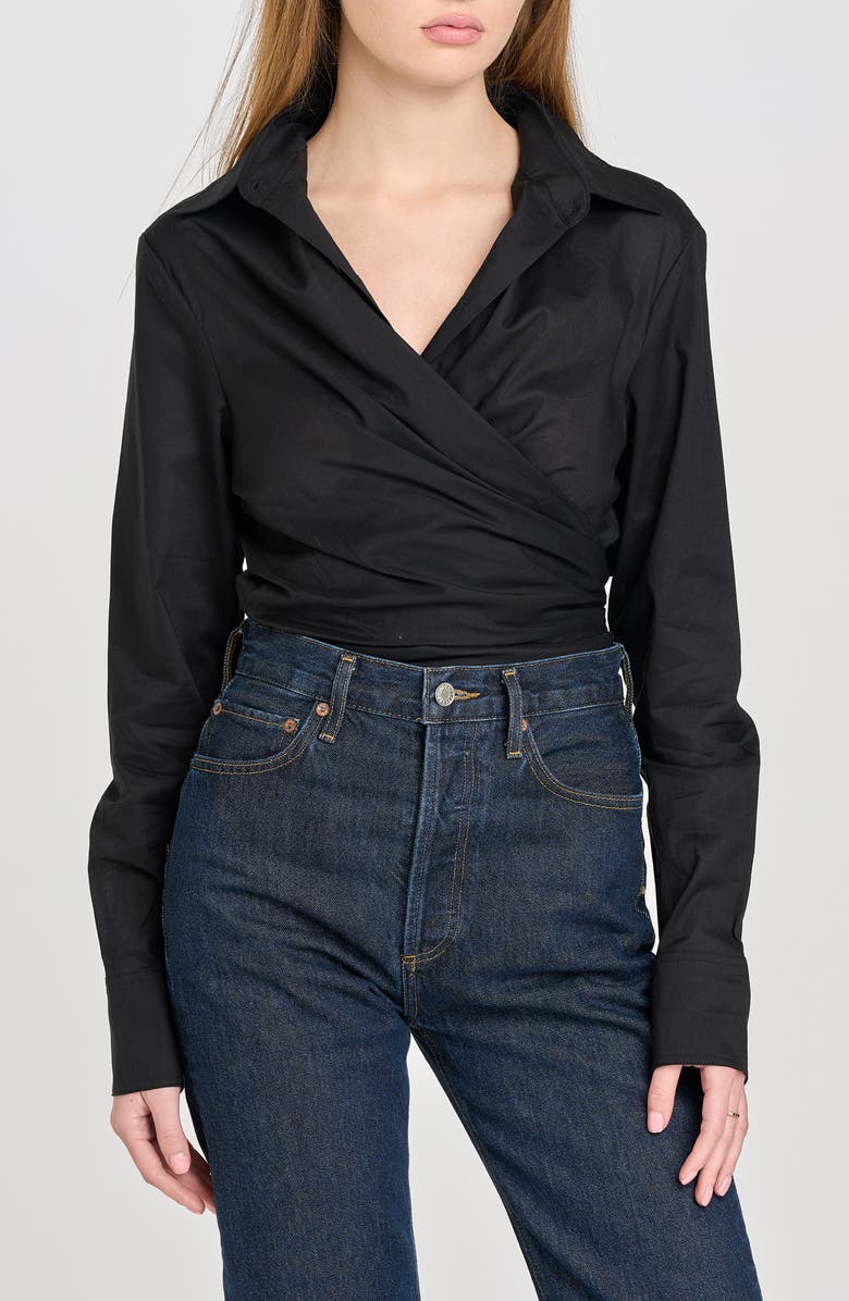 WAYF Amelie Tie Waist Cotton Button-Up Shirt, Main, color,