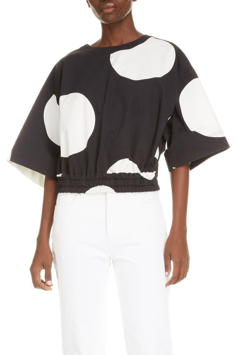 Carta Dot Crop Cotton Top, Main, color, BLACK