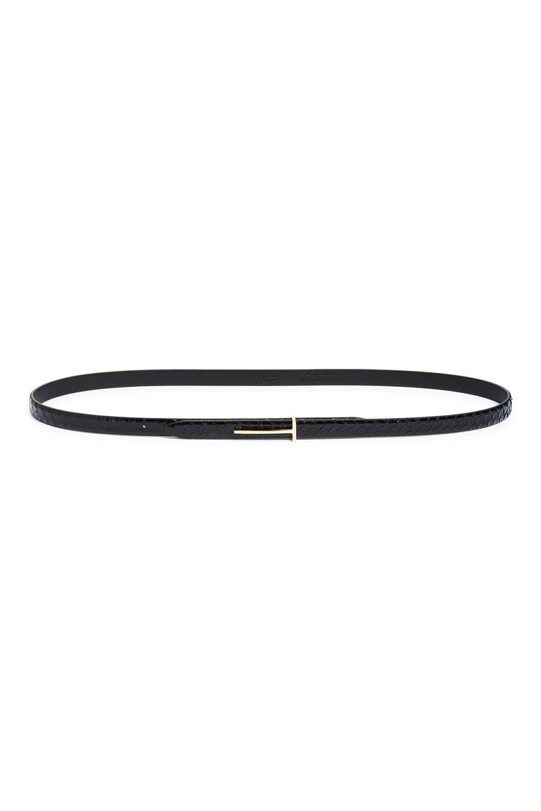 Skinny Python Embossed Leather Belt, Main, color, BLACK