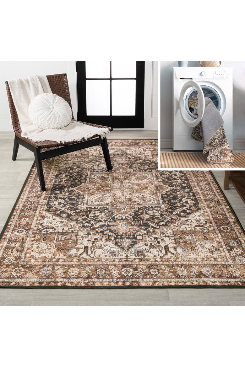 Chapell Chenille Traditional Medallion Machine-Washable Area Rug, Main, color, Black/Terra