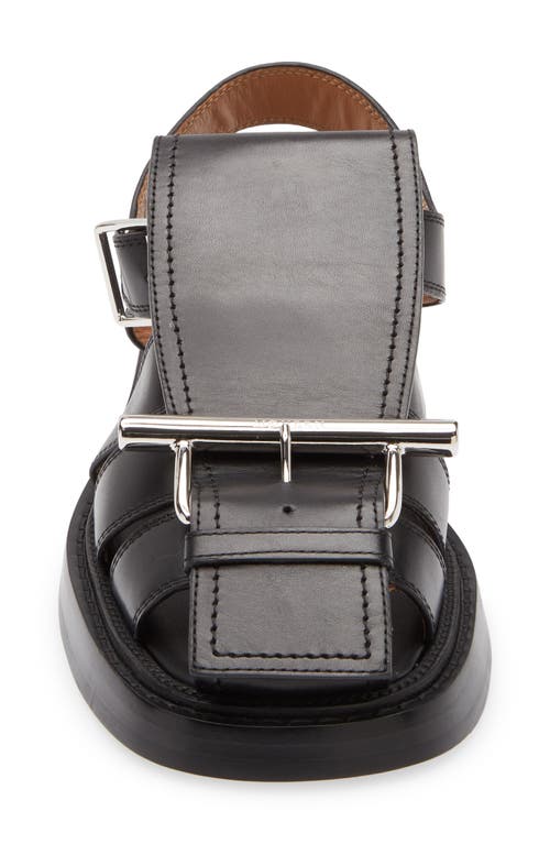 Alexander Mcqueen Round Toe Leather Sandals With Buckle Detail In Black/silver