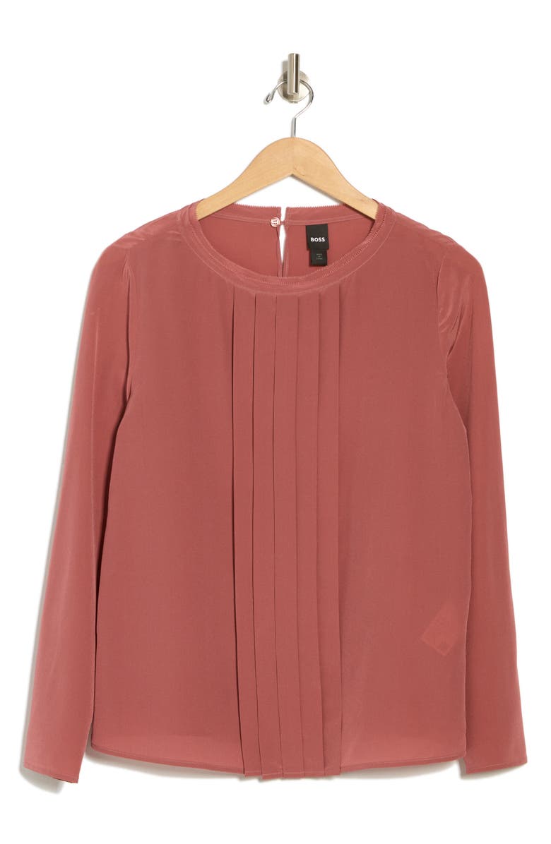 BOSS Bemiu Pleated Long Sleeve Silk Top, Alternate, color,