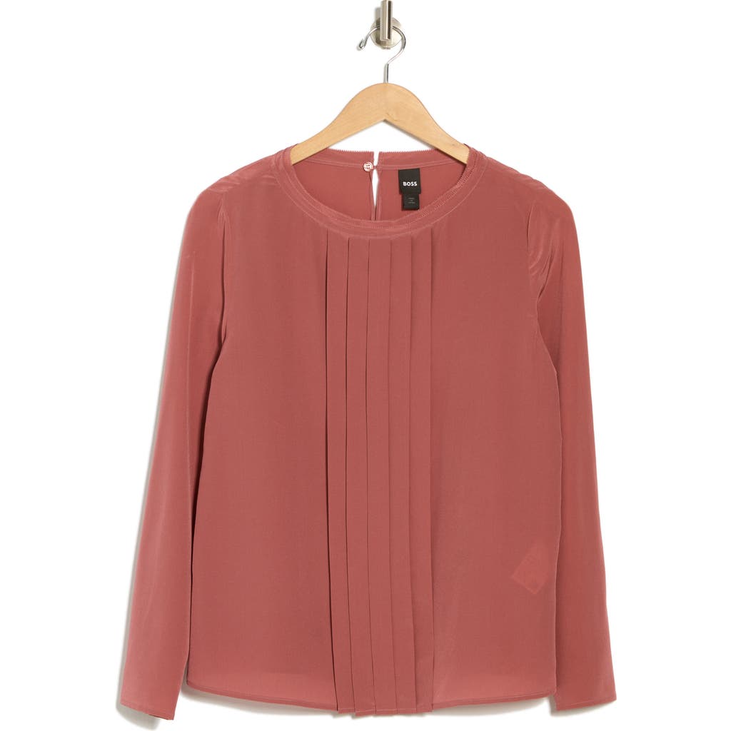 Hugo Boss Boss Bemiu Pleated Long Sleeve Silk Top