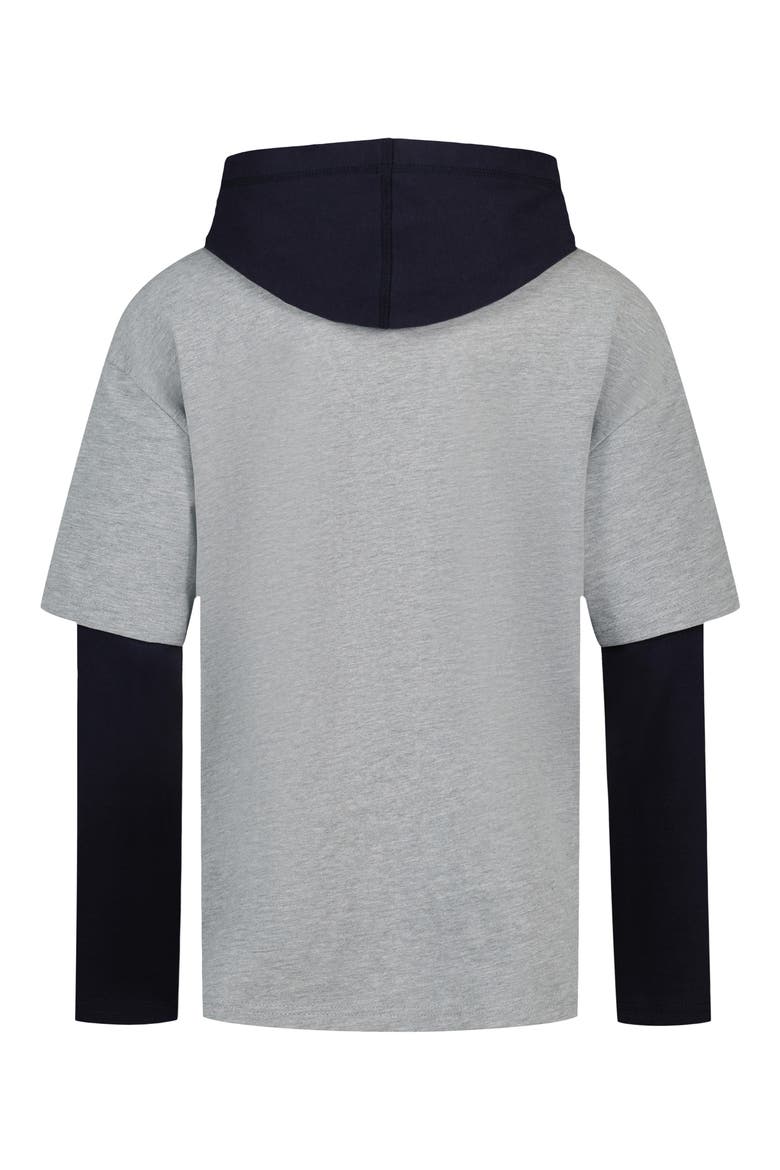 Kids' 85 Graphic Hooded Layered T-Shirt, Alternate, color, GREY HTHR