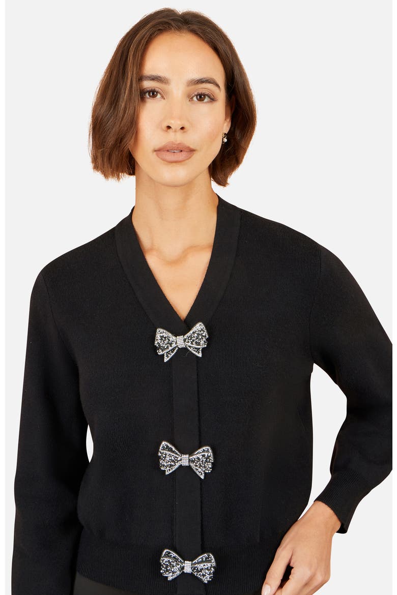 Sparkle Bow Cardigan, Alternate, color, Black