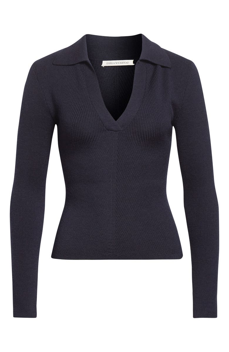 Emilia Wickstead Austin Wool Rib Polo Sweater, Alternate, color, Dark Navy