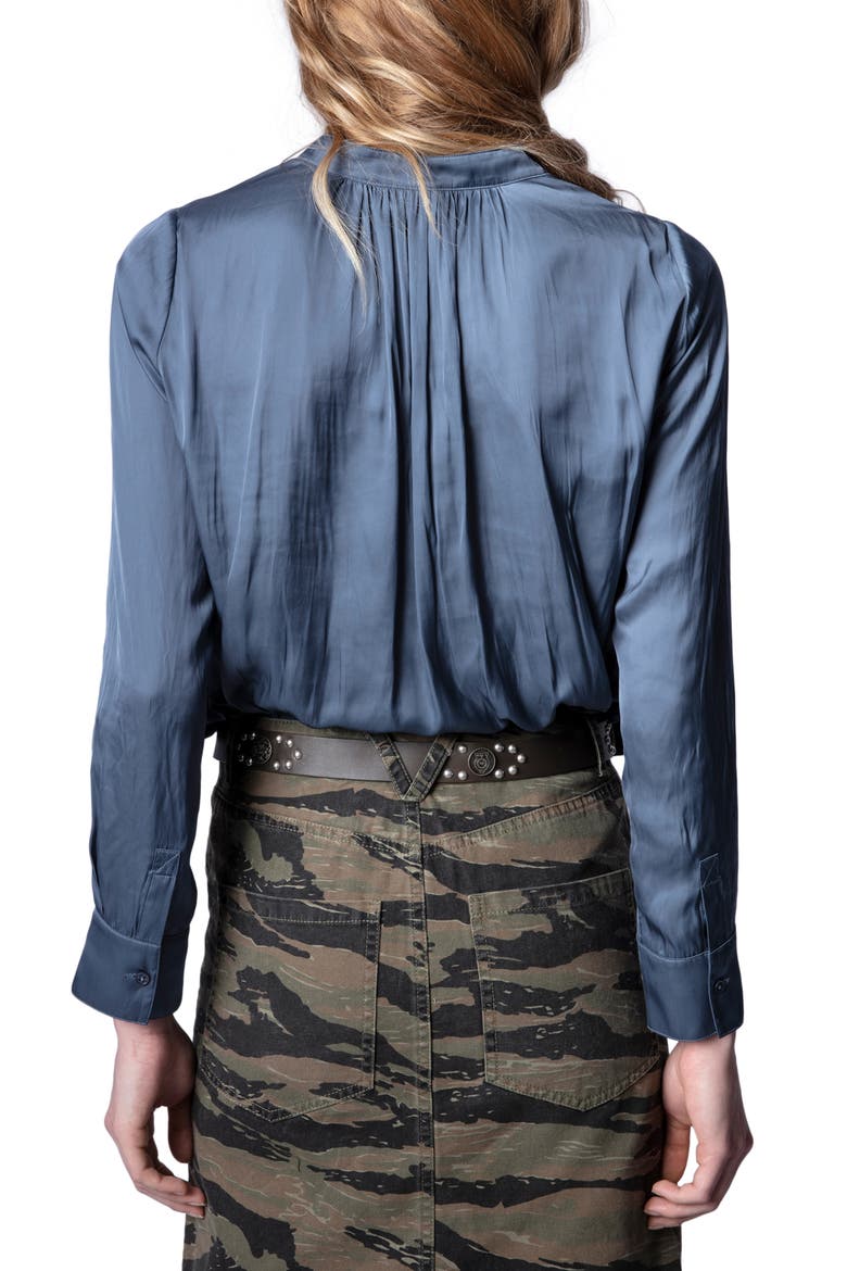 Tink Split Neck Satin Blouse, Alternate, color, BLEU DE GRIS