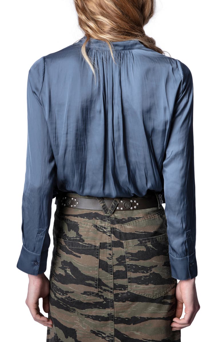 Zadig & Voltaire Tink Split Neck Satin Blouse, Alternate, color, 