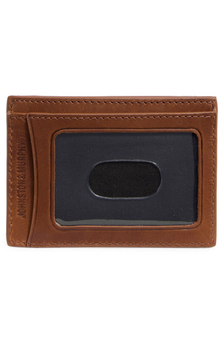 Johnston & Murphy Leather Card Wallet, Alternate, color, Mahogany