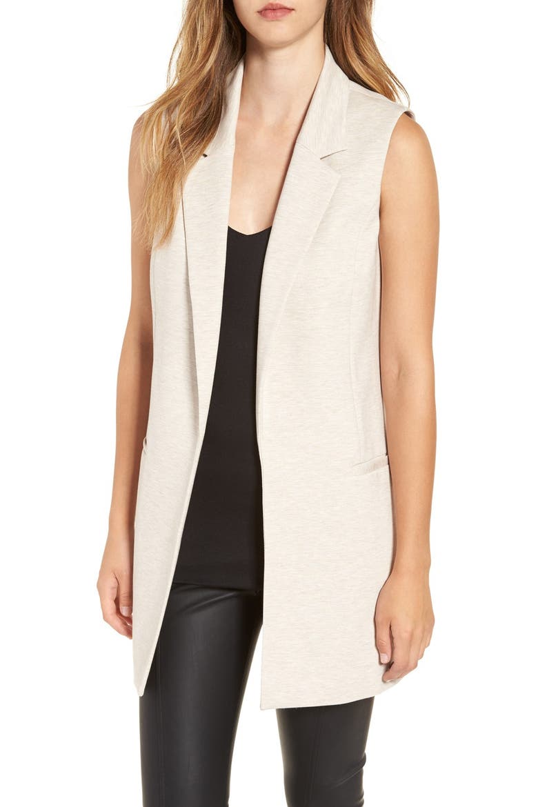 Stretch Ponte Long Vest, Main, color, BEIGE OATMEAL HTHR
