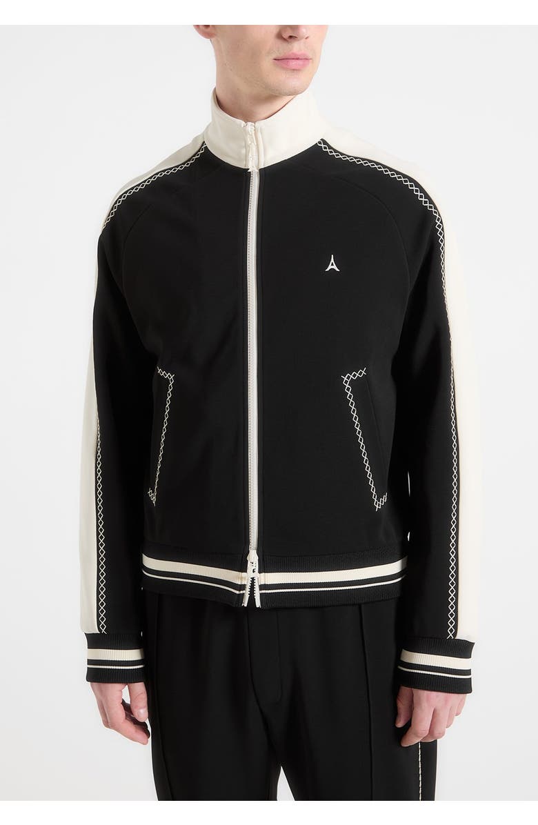 Manière De Voir Tristan Contrast Whipstitch Raglan Track Jacket, Alternate, color, Black