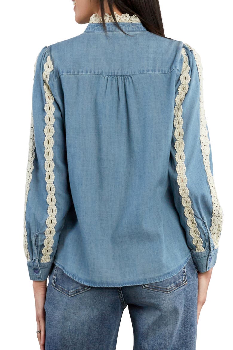 Embroidered Lace Pintuck Shirt, Alternate, color, WASHED BLUE