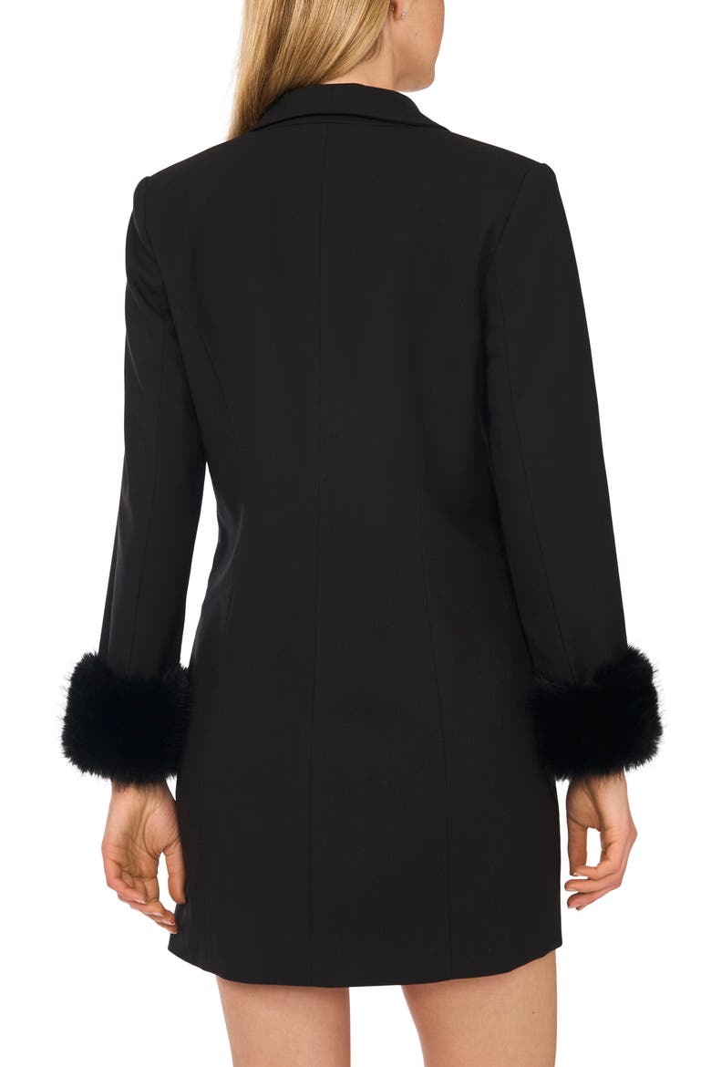 Faux Fur Trim Blazer Minidress, Alternate, color, RICH BLACK