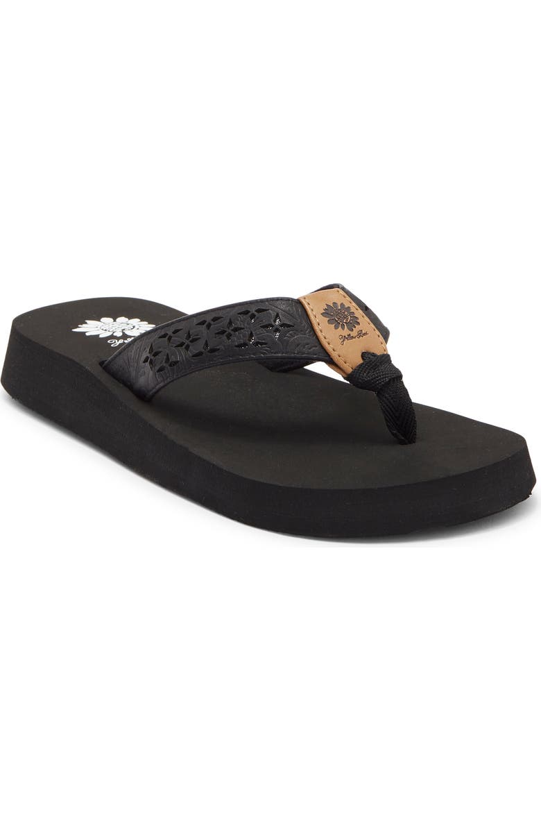 Yellow Box Premium Benji Lasercut Flip Flop, Main, color, Black