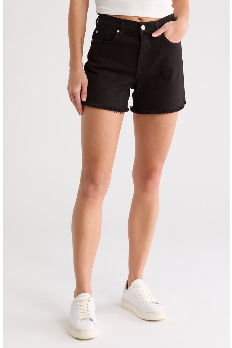 High Waist Cutoff Denim Shorts, Main, color, BLACK