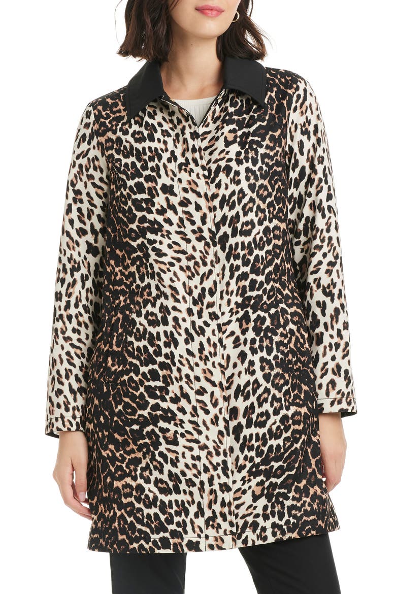 water resistant leopard print a-line raincoat (Women) | Nordstrom