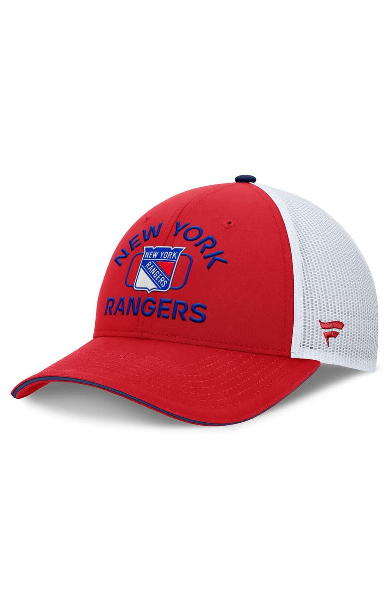 FANATICS Men's Fanatics Red/White New York Rangers Authentic Pro Rink Trucker Hat, Main, color, Red