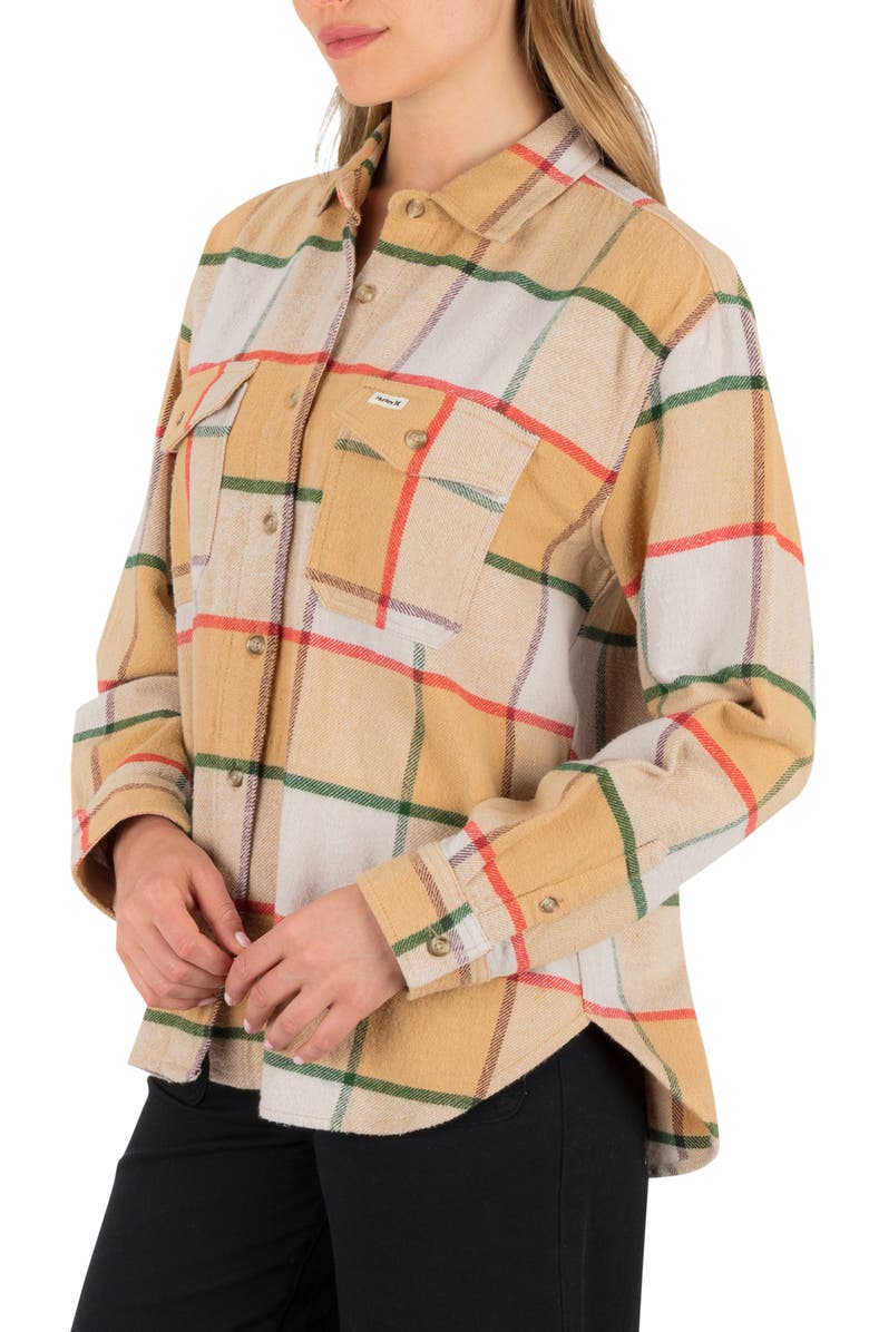 Hurley Wander Plaid Flannel Button-Up Shirt, Alternate, color, Beige/ Lilac Marble