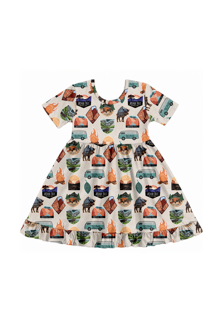 Tiny Traveler Shortsleeve Twirl Dress, Main, color, Multi
