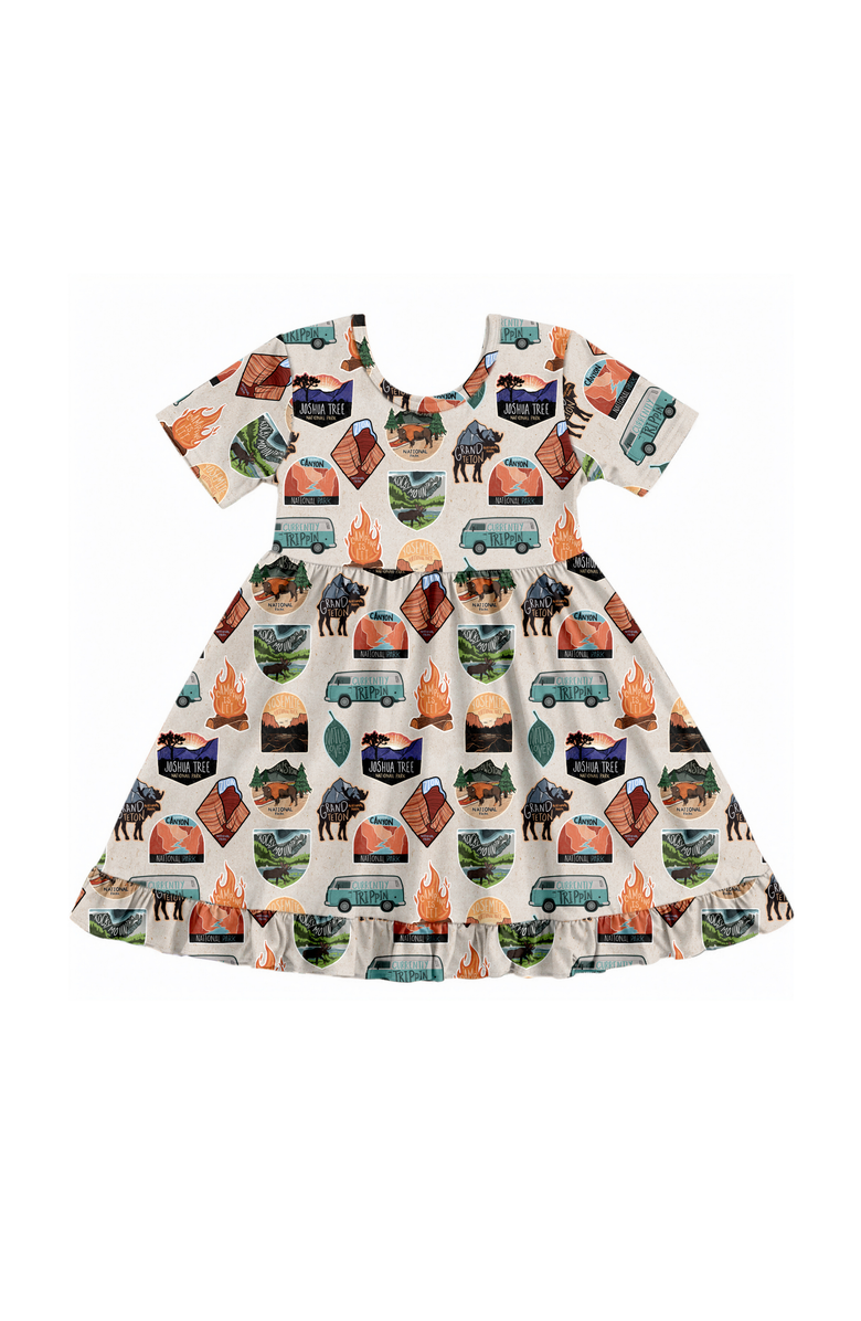 Fletch Tiny Traveler Shortsleeve Twirl Dress, Main, color, Multi