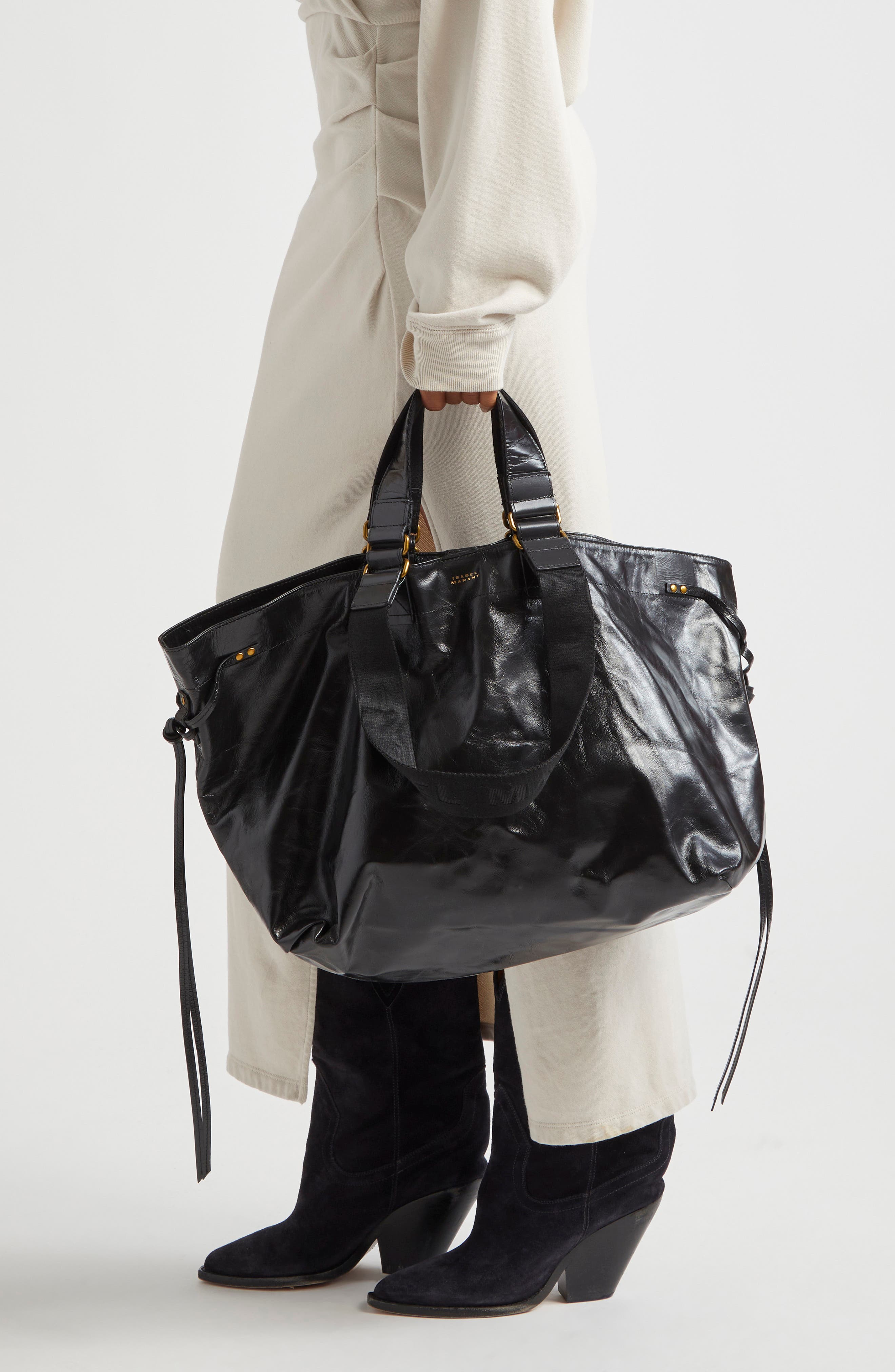 Isabel Marant Wardy Leather Shopper Tote, Alternate, color, Black