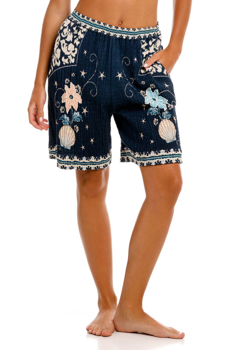 Malaga Sereia Floral Cover-Up Shorts, Main, color, BLUE