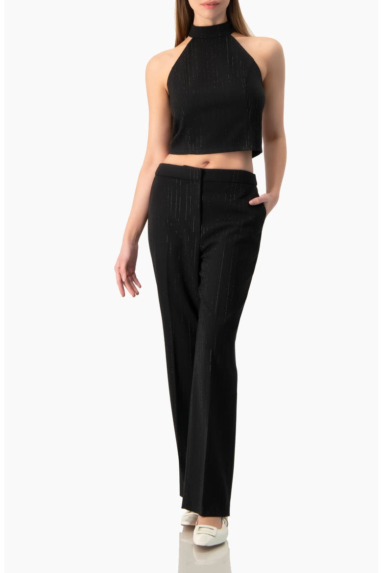 Halter-Neck crystal-adorned Sleeveless Crop Top, Alternate, color, Black