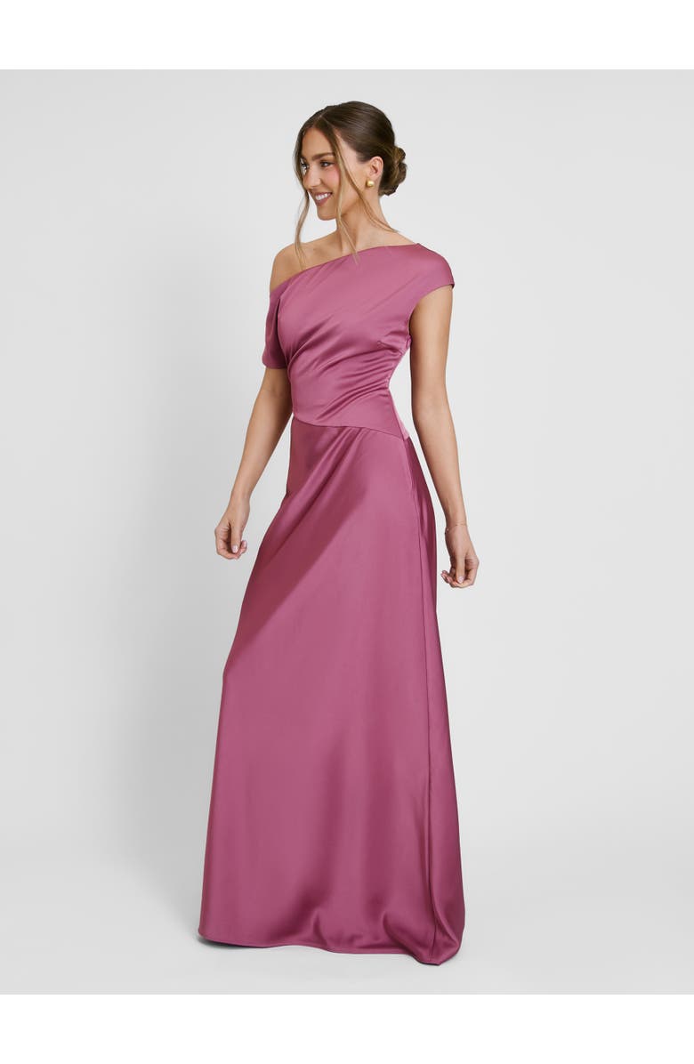Six Stories Asymmetric Satin Bridesmaid Dress, Alternate, color, Plum