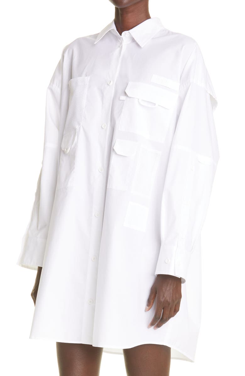 Fendi Boxy Pocket Long Sleeve Cotton Poplin Shirtdress, Alternate, color, 